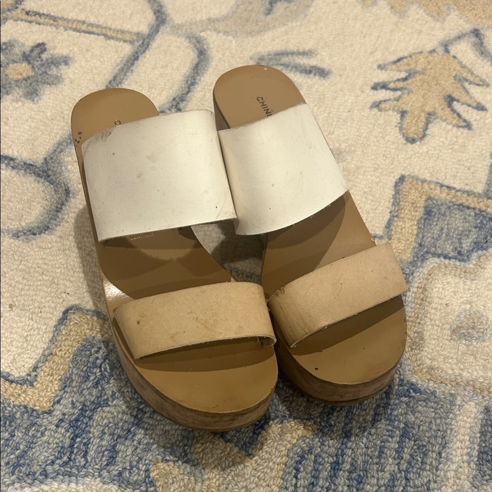 Chinese Laundry White and Tan Platform Sandals